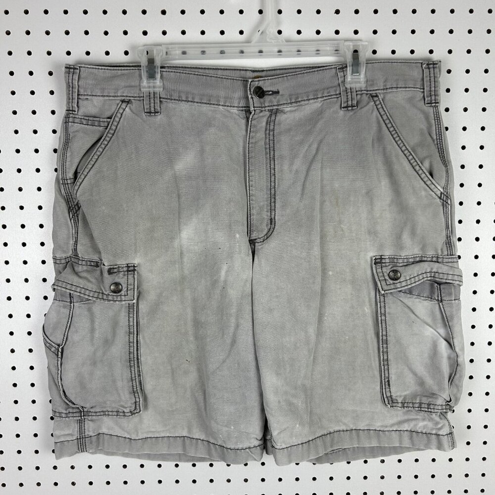 Carhartt Cargo Shorts Size 38 CRAZY Faded Work Wear Gray Worn Skate Y2K Relaxed